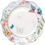 Bone China Dessert/Salad Ceramic Plate for Breakfast/Afternoon Tea - Butterfly Pattern (Blue, 10.5inches Flat)