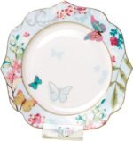 Bone China Dessert/Salad Ceramic Plate for Breakfast/Afternoon Tea - Butterfly Pattern (Blue, 10.5inches Flat)