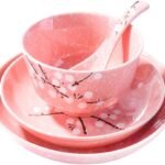 4-Piece Dinnerware Set, Plate, Dish, Bowl, Spoon,  Hand-painted Tableware set(Pink plum)