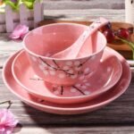 4-Piece Dinnerware Set, Plate, Dish, Bowl, Spoon,  Hand-painted Tableware set(Pink plum) - Image 2