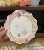 Bone China Dessert Plate/Salad Plate Ceramic Plate for Breakfast Afternoon Tea- Butterfly Pattern (Pink (7.5inches Salad Plate)) - Image 2