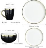Black and Gold Ceramic Dinnerware Sets for 4, 16-Piece Luxury Plates and Bowls Sets with Gold Rim, Modern Dish Set for Wedding Christmas Anniversary, Crack Resistant | Dishwasher Safe (Black) - Image 2