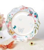 Bone China Dessert/Salad Ceramic Plate for Breakfast/Afternoon Tea - Butterfly Pattern (Blue, 10.5inches Flat) - Image 2