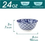 24 oz Cereal Bowls set of 6, Ceramic Soup Bowls for Kitchen, Dishwasher & Microwave Oven Safe- for Cereal, Soup, Pasta, Salad, Blue & White Floral Design Bowl Set - Image 2