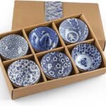 Ceramic Rice Bowls 10 oz,  Bowl Gift Set, Assorted Dinnerware Serving Bowls for Cereal, Soup, Dessert, Snack, Fruit, Salsa, Pack of 6 (Blue and White)