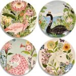 4 Piece Ceramic Plates Set, 8.5Inch Dessert & Salad,Appetizer Plates，Illustrated style Prints, Suitable for Serving Pasta, Pizza. Dishwasher, MicrowaveSafe.gift for birthdays and holidays(8.5inch)
