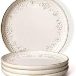 Salad Plates Set Of 4, 8.5 Inch Embossed Appetizer Plates, Ceramic Small Dinner Dessert Plate, With Lipped Edges for Kitchen Microwave Oven Dishwasher Safe (Damask Floral)