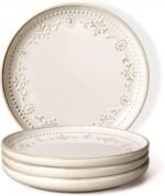 Salad Plates Set Of 4, 8.5 Inch Embossed Appetizer Plates, Ceramic Small Dinner Dessert Plate, With Lipped Edges for Kitchen Microwave Oven Dishwasher Safe (Damask Floral)