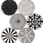 Dinner Plates Ceramic Plate Set - 10 Inch Large Porcelain Round Plate Sets of 6 - Flat Modern Black Pattern Dining Plates for Kitchen | Family - Dishwasher | Microwave | Oven Safe