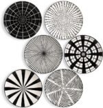 Dinner Plates Ceramic Plate Set - 10 Inch Large Porcelain Round Plate Sets of 6 - Flat Modern Black Pattern Dining Plates for Kitchen | Family - Dishwasher | Microwave | Oven Safe