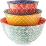 Mixing Bowls, Ceramic Mixing Bowls for Kitchen, Colorful Vibrant Nesting Bowls for Cooking, Baking, Prepping, Serving, Salad, Housewarming Gift, Microwave Dishwasher Safe, 3.7/2/1 Qt, Set of 3
