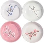 Set of 4 -Style Ceramic Plates – 7 Inch Asian-Inspired Dinner Plates with 4 Unique Patterns, Microwave & Dishwasher Safe, Handcrafted Artisan Designs, Elegant Tableware for Home Dining & Gifts