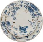 Porcelain Floral Plates Ceramic 8 Inch & 10 Inch Ceramic Plates 4 Pieces, Dessert Plate Blue and White, Salad Plate Set, Floral Dinnerware Set for Kitchen, Dinner Plate for Cake Snacks Side Dish