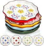 4 Pack Ceramic Dessert Plates, 7.5 Inch Small Floral Dinner Appetizer Plate, Lunch Salad Serving Dishes, Vintage Flat Pasta Bowl for Steak Fruit Pizza, Dishwasher & Microwave Safe