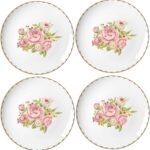 Vintage Floral Flowers Pattern Ceramic Salad Plates, Pasta Plates, Fruit Plates, Appetizer Plates, Dessert Dishes,Dinner Plates, Holiday Plates, Home Decoration, Set of 4-Rose