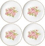 Vintage Floral Flowers Pattern Ceramic Salad Plates, Pasta Plates, Fruit Plates, Appetizer Plates, Dessert Dishes,Dinner Plates, Holiday Plates, Home Decoration, Set of 4-Rose