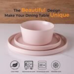 Ceramic Dinnerware Sets of 4, Modern Flat Stoneware Plates and Bowls Sets,Chip and Crack Resistant | Dishwasher & Microwave Safe Dishes Set,Scratch Resistant- Service for 4 (12pc)-Matte Pink - Image 2