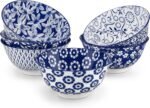 24 oz Cereal Bowls set of 6, Ceramic Soup Bowls for Kitchen, Dishwasher & Microwave Oven Safe- for Cereal, Soup, Pasta, Salad, Blue & White Floral Design Bowl Set