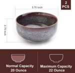 22 Ounce Serving Bowls Set - Ceramic Bowl Set of 2-5.75 inch for Salad, Soup,Cereal Bowls for Kitchen - Image 2