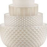 Ceramic Mixing Bowls, Nesting Set of 4, Embossed Kitchen Dishware, Prep, Serving, Gift, Microwave and Dishwasher Safe, 20/44/98/145 oz, Narbonne Collection (Ivory)