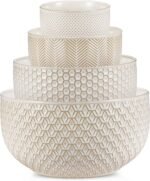 Ceramic Mixing Bowls, Nesting Set of 4, Embossed Kitchen Dishware, Prep, Serving, Gift, Microwave and Dishwasher Safe, 20/44/98/145 oz, Narbonne Collection (Ivory)