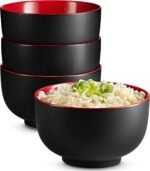 Ramen Bowl,  Bowls, Noodle Bowls, Large Soup Bowl, Ceramic, Large Capacity, For Ramen, Pho, Udon, Soba, Microwave and Dishwasher Safe, 34 oz, Set of 4 (Black/Red)