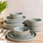 Ceramic Dinnerware Sets for 4, 12 Pieces Porcelain Lightweight Plates and Bowls Sets, Scratch Resistant Dish Set, Oven & Microwave & Dishwasher Safe, Desert Sage