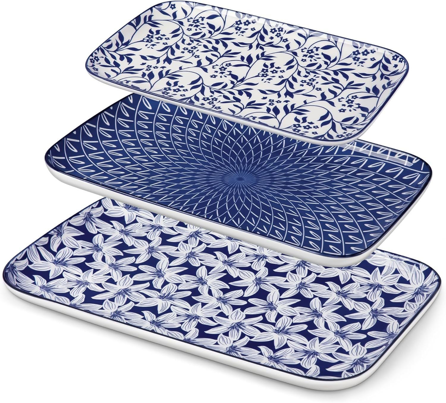 914F5NJyLtL._AC_SL1500_.jpg Porcelain Serving Trays for Party, Serving Platters Set of 3,Serving Dishes for Entertaining, Ceramic Party Trays and Platters for Serving Food, 16"/14"/12" Inch, Series - Image 1