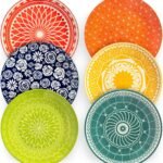 Dinner Plates - Mismatched Colorful Dinnerware Set of 6 - Fun Decorative Cute Boho Kitchen Dishes - Zero Lead & Cadmium - 10.5 Inch Diameter