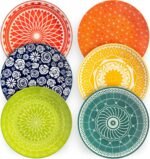 Dinner Plates - Mismatched Colorful Dinnerware Set of 6 - Fun Decorative Cute Boho Kitchen Dishes - Zero Lead & Cadmium - 10.5 Inch Diameter